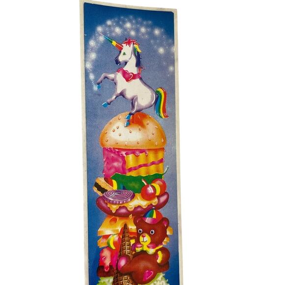 Lisa Frank Vintage Unicorn Sticker On Top of a Hamburger with a Bear - Picture 3 of 4